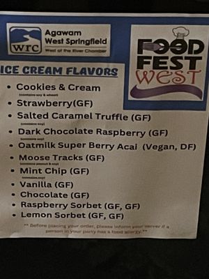 Ice Cream Flavors offered for sampling w wild toppings