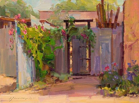 "Overgrown Gate, Oil, 11" x 15" by Greg Wallace