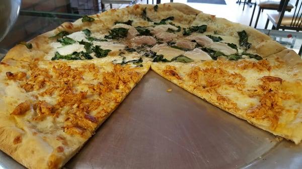 Fresh slices every morning, buffalo chicken and white with spinach and ricotta