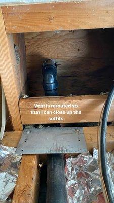 Kitchen Sink vent rerouted to allow the soffit to be removed.