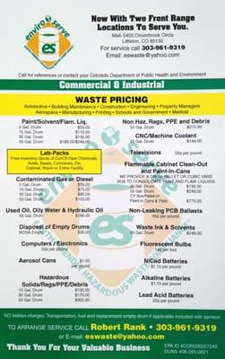 Commercial/Industrial Waste Pricing