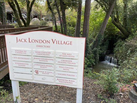 Directory sign at Jack London Village in Glen Ellen.