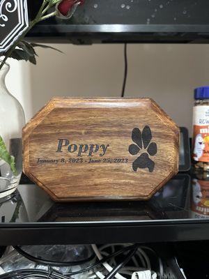 Poppy's new urn.