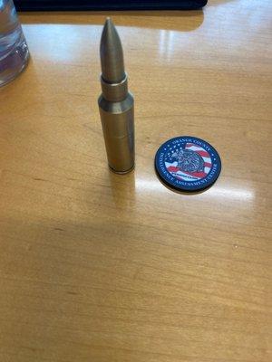 Awesome Bullet USB drive and Challenge Coin