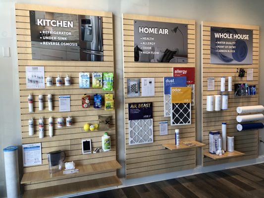 Inside our showroom you can check out our different offerings for the kitchen, air, whole house, and more!