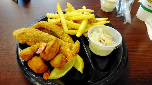 Fried Catfish & Shrimp Combo with Fries, Cole Slaw and Hush Puppies