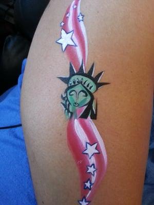 Face painting, body art, 4th of July, statue of liberty, Sheila Jordan Art