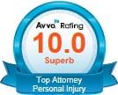 AVVO 10.0 of 10.0 'Superb' rated Top Attorney - Personal Injury