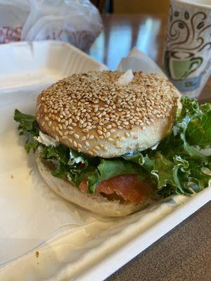 Lox and cream cheese on sesame