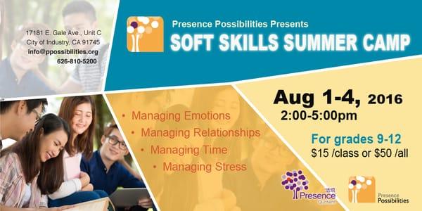 8/1/16-8/4/16 We are hosting a soft skills series to teach high school students how to manage their emotions, relationships, time and stress