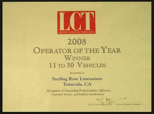 This is our LCT Operator of the Year award. In our industry, it is the equivalent of winning an Academy Award.