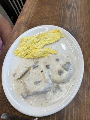 Two eggs with biscuit and gravy