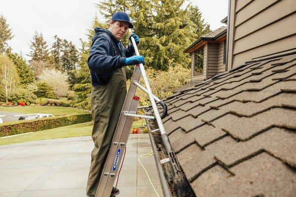 Brian cleaning gutters. Gutter cleaning is a maintenance every homeowner should do at-least 2x a year to prevent back-up and damage to home