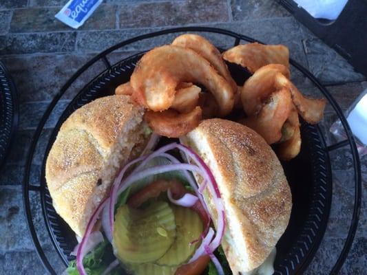 Chicken breast sandwich. Fresh guacamole, jalapeño bun! Fries .. $13