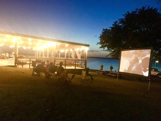 Sunset movie on the lawn.