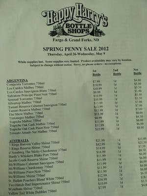 Penny sale!!!!!!!! I just bought 8 decent bottles of wine for $50.03