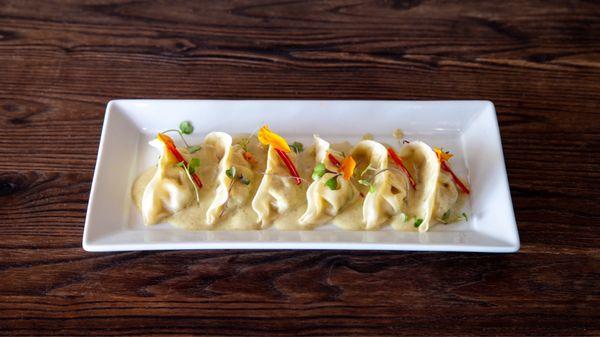 Green curry dumplings.