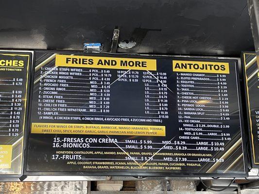 Fries and more menu