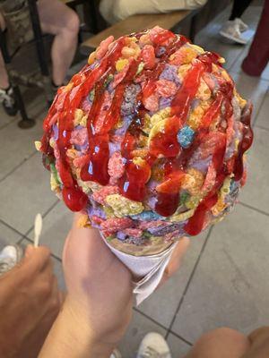 Taro with fruity pebbles and Strawberry Drizzle