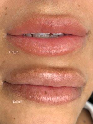 Healed lip blush after 1 session. Proof that it heals soft and to a natural color