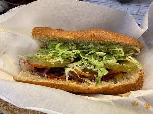 Pepperoni, roast beef and pastrami sandwich