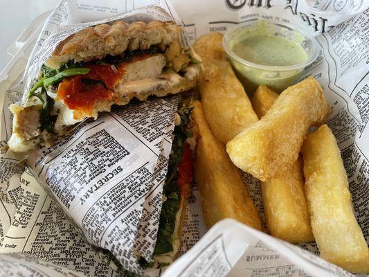 The Verbena sandwich served with yuca sticks.