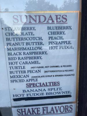 Sundaes menu