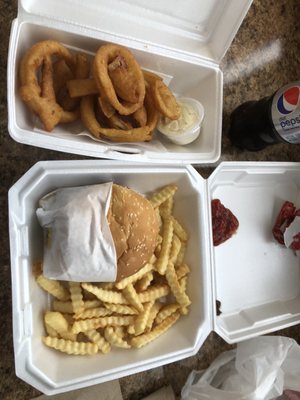 Great burger and fries.  Onion rings were delicious.