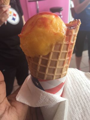 Mango ice cream with chamoy sauce!