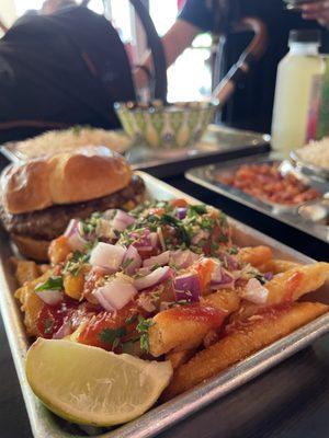 Masala fries and lamb burger