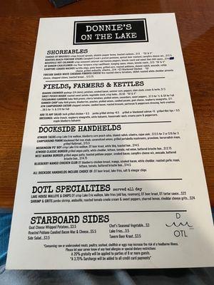 Front of menu