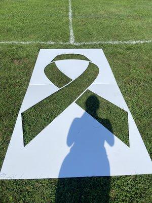 A request for a ribbon stencil for a soccer field. #breastcancerawareness #support #soccer