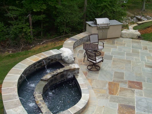 Flagstone Patio, Outdoor Kitchen & Water Feature in Chevy Chase, Maryland