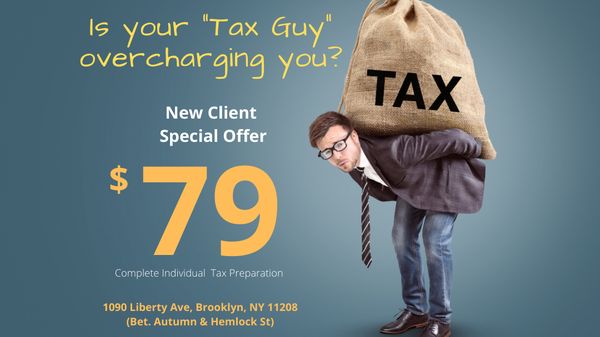 Is your "Tax Guy" over charging you? For limited time we are only charging $79 for complete tax preparation. Self-Employed welcome!