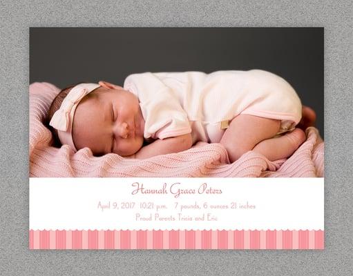 Announce the arrival of the new baby to your family and friends in personalized style with this whimsical, keepsake card design!