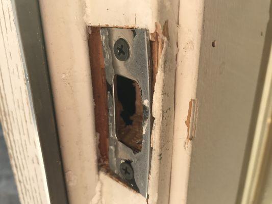 Door frame damaged by Silicon Valley Foundation.