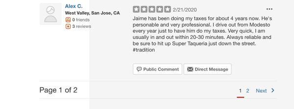 5 star review that yelp has hidden for our business