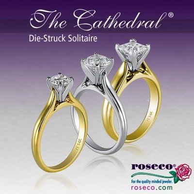 Cathedral Solitaire: Sold in 3 shank widths in all popular metals, stone shapes, and stone sizes. Matching bands available.