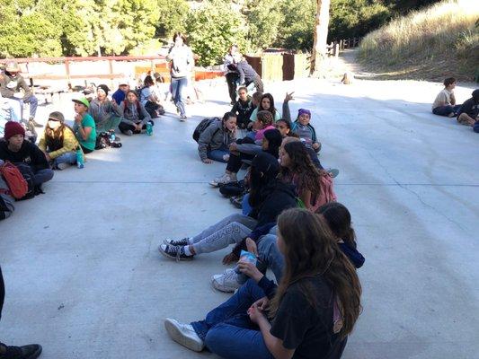 Lined in front of cafeteria