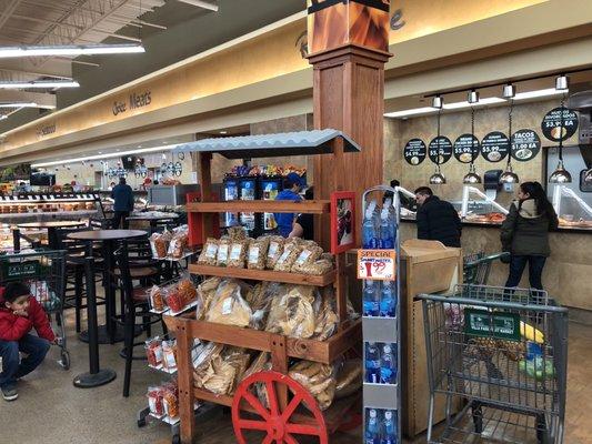 Fun little lunch counter, with carts nearby carrying a variety of treats.