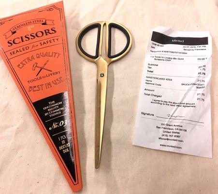 Wonderful furnishings & stylish office accessories - the vintage gold scissors definitely caught my attention - grabbed a pair for $21.75.