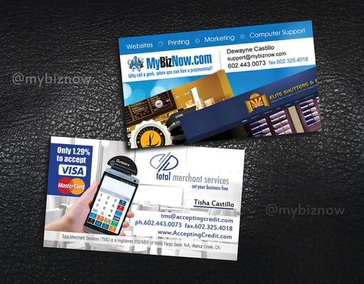 Our redesigned business cards. Design yours today at http://www.mybiznow.com/printing