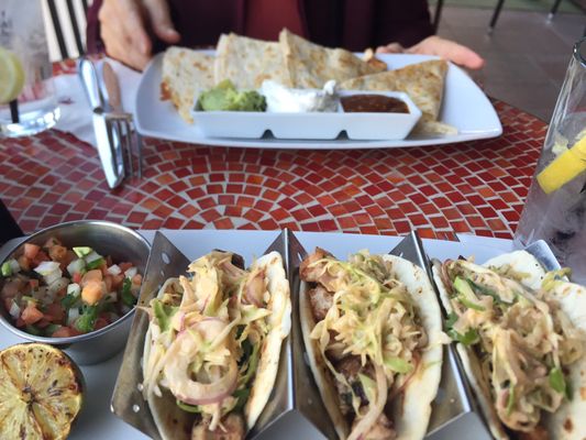 Chicken Quesadilla (top), Fish Tacos (bottom)