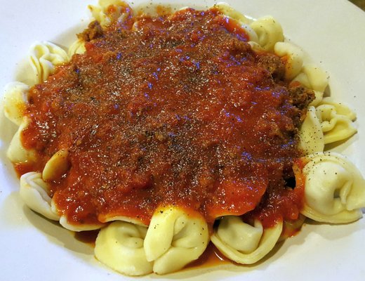 Tortellini with homemade meat sauce