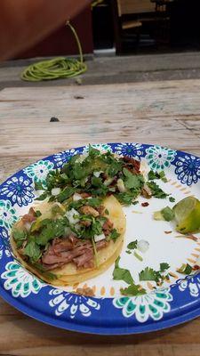 Tacos de carnitas y tambien chorizo...house-made and best I've had in YEARS!!!