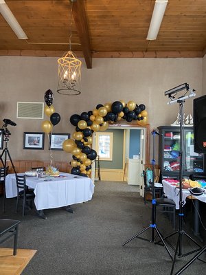 40th Birthday celebration. This photo shows the Balloon arch and ballon centerpieces