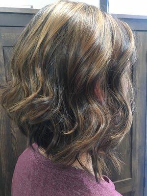 Lots of fun highlights to compliment her angled bob