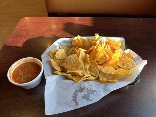 Homemade chips and salsa, made fresh right after you order. Some of the best chips I've ever had.