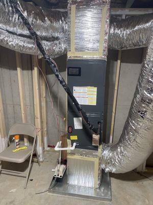 Basement inside Air handler and duct system installations