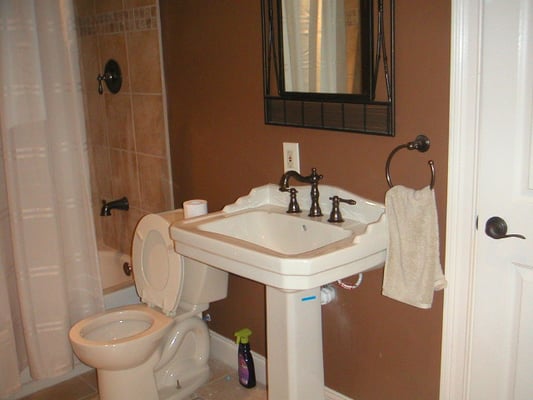 Fully constructed bathroom in basement.